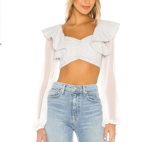 Sheer sleeves crop top with ruffles - Revolve - Picture 1 of 4